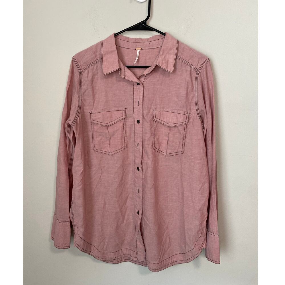 New Free People Pink Long Sleeve Button Down Shirt Women’s Small